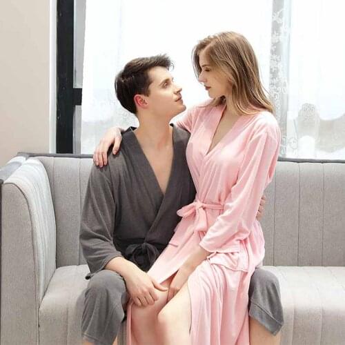 Lovers Fashion Women Men Bathrobe Sleepwear Kimono Bath Robes Plus Size Sexy Peignoir Bridesmaid Dressing Gown for Spring Autumn