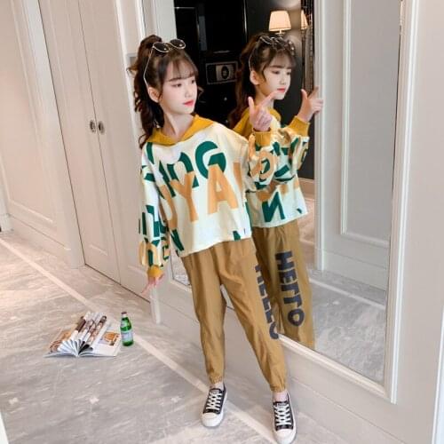 Girls Clothing Set Letter Prints Hoodies Pant Two Piece Kids Suits for Girl 2021 New Fashion Toddler Teens Children Tracksuits