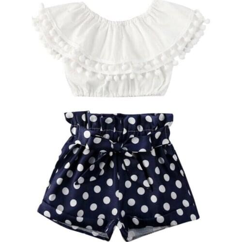 Citgeett Summer 2-7Years Baby Girls White Top and Polka Dot Shorts Toddler 2 Piece Set Outfit Casual Clothes
