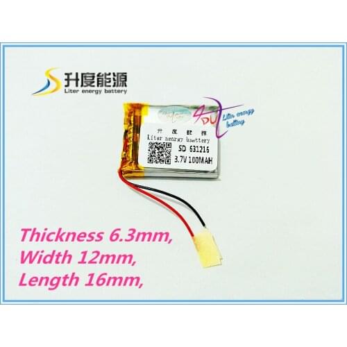 Liter energy battery Bluetooth headset battery 3.7V polymer lithium battery 631216 100mAh small toy small equipment general