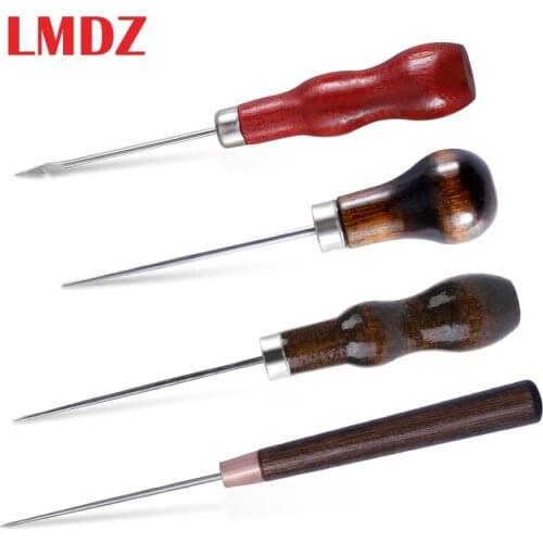LMDZ 4PCS Wooden Handle Sewing Awl Scratch Awl Tool Pin Punching for Leather Pouch Hole DIY Handmade Stitcher Shoe Repair Tool