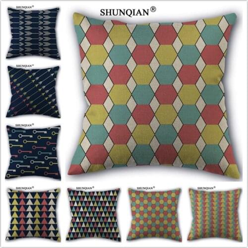 Linen Cotton Multi-color pattern Pillow Cover Custom Print Home Decorative Pillows Cases 45x45cm one side WJY418-9