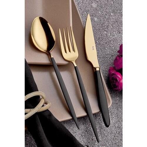 Emotion Istanbul Gold Black Pearlescent 30 Piece Spoon Fork Kit