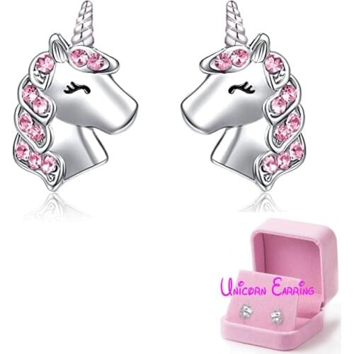 Cute and unique unicorn earrings squinting gifts for girls pink diamond silver body jewelry