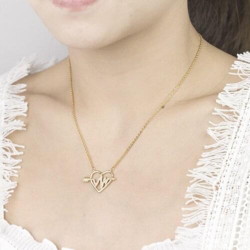 Fashion Zircon Heart Statement Necklace Jewelry Gold Color Stainless Steel Ketting Crystal Wavy Arrow Pendant Necklace Bijoux