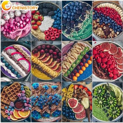 CHENISTORY DIY Painting By Numbers Food Modern Fruit Tray Oil Painting Adults Kit HandPainted Canvas Drawing Home Decor Gift
