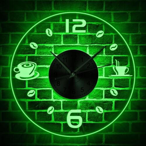 Coffee Vintage Design Illuminated Wall Clock Coffee Bean LED Lighting Cafe Kitchen Wall Art Coffee Bar Decor