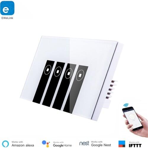 Home Automation US 4 gang Wall Light Switch WiFi For Smart Home eWelink App Control Glass Panel Touch Alexa Echo Compatible