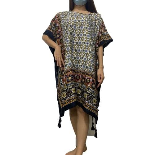 Dress Length 90 Cm Bustline 90 Cm Thailand Printed Cotton Kaftan Short Dress Comfortable Quality robe African BouBou Dress