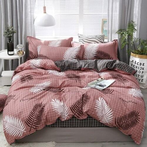 Nordic Bedding Set Leaf Printed Bed Linen Sheet Plaid Duvet Cover Single Double Queen King Quilt Covers Sets cartoon Bedclothes