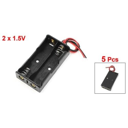 Set Sale AA Battery Storage Case Plastic Box Holder W/Cable Lead for 2 x AA 1.5V Battery Soldering Connecting Black