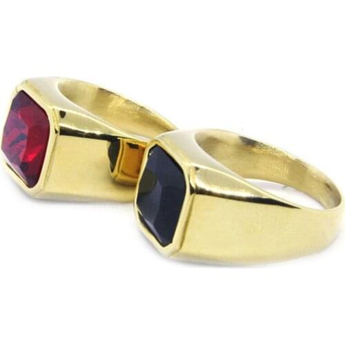 Size 7-14 New Design Golden Plated Polish Unisex Ring 316L Stainless Steel Fashion Band Party Black Red Crystal Ring