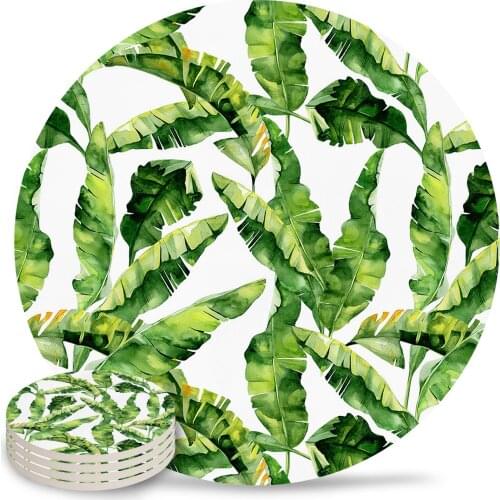 Banana Leaf Tropical Plant Leaves Coasters Coffee Table Decor Kitchen Accessories Ceramic Coaster Dinning Table Decor Placemats