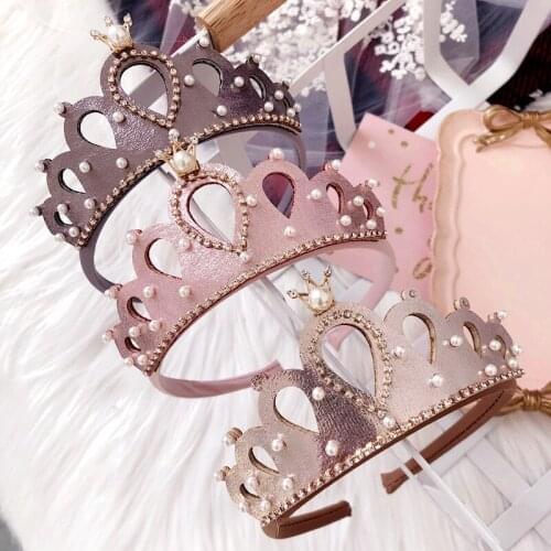 12pcs/lot Luxury Quality Glitter Felt Crown Hairband Modish Girls Royal Style Kids Headbands Shinning Crystal Pearls Alloy Crown