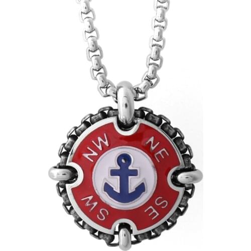 Runda 2020 Fashion Europe Red Enamel Anchor Pendant Long Necklace VintageChain Men High Quality Stainless Steel Jewellery
