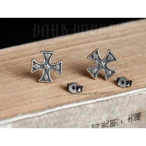 Quality 925 sterling silver earrings for men and women Christ cross poker earrings fashion trend earring jewely
