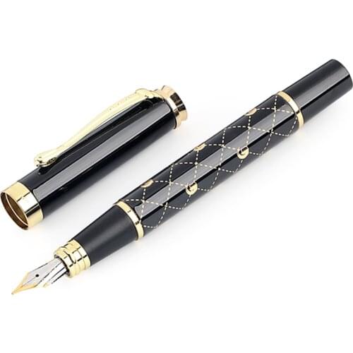 Jinhao School Office Writing Fountain Pen 0.5mm Fine Nib Grid Pattern Metal Iraurita Ink Pens Student Stationery Supplies
