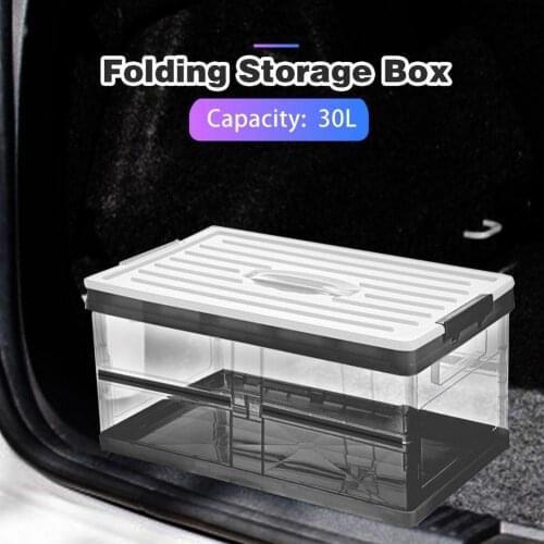 30L Car Trunk Foldable Storage Box Thick And Transparent Portable Travel Case Picnic Camping Food Suitcase Clothing Organizer
