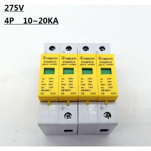 SPD DC 275v 4 P 10 ~ 20KA Surge Schutz Gerät Ableiter Niedrigen Spannung Haus 3 pole Surge Protector 1 P + N blitzschutz