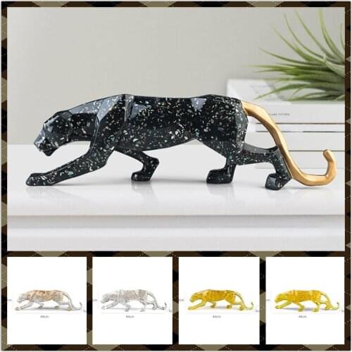 New 2021 Leopard Statue Figurine Modern Abstract Geometric Style Resin Panther Animal Large Ornament Home Decoration Accessories