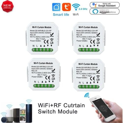 Tuya WiFi RF Curtain Switch Module Mini Roller Blind Shutter Switch Smart Life APP Remote Control 220-240V For Google Home Alexa