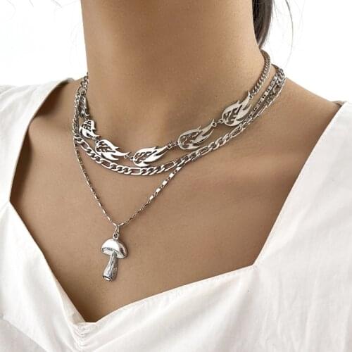 Creative Mushroom Pendant Necklace for Women Men Punk Fashion Flame Chain Choker Necklace Party Jewelry Accessories