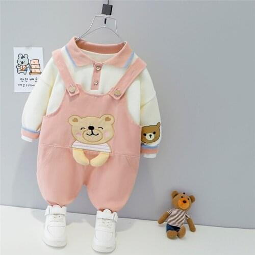LISUNNY 2021 Spring Baby Boys Girls Clothing Sets Toddler Infant Casual Clothes Bear T Shirt Overalls Children Kids Clothes