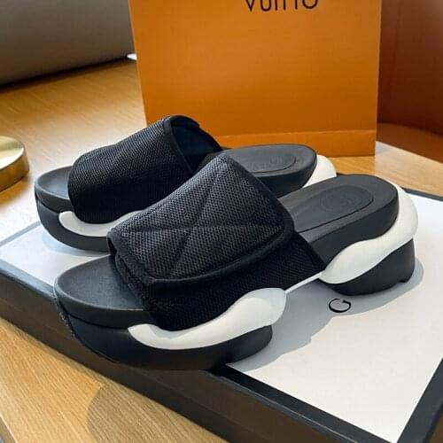 Summer Mixed Colors Air Mesh Women Slippers Open Toe High Heels Velcro Women Shoes Thick Soled Slip On Outside Slippers Comfort