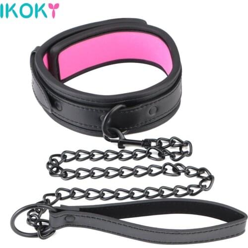Women Bondage Collar Slave Restraints Sex Toys For Couples Slave Collars Neck Ring SM Bondage Collar Leather And Iron Chain Link