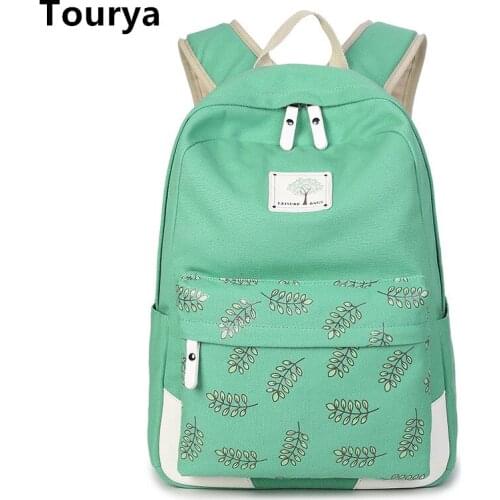 Tourya Fashion Girl School Bags For Teenagers Cute Printing Canvas Women Backpack Mochila Escolar Casual Bagpack Shoulder Bag