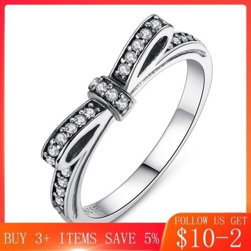 CodeMonkey Hot Sale 100% 925 Sterling Silver Ring For Women Classic Bow Lucky Rings Fashion Jewelry Dropshipping R7104