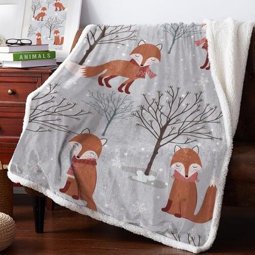 Winter Brown Fox Branch Snow Super Warm Soft Blanket Office Sofa Plush Blanket Bedspreads Quilt Drop Ship
