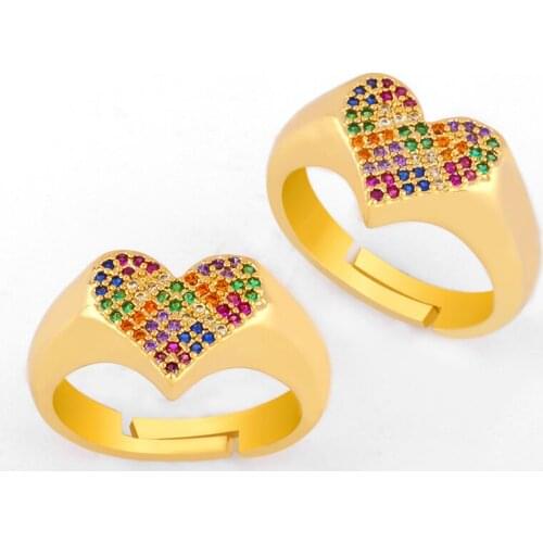 Gold Heart Rings For Women Love Open Adjustable Rings Crystal Rainbow Colorful CZ Cubic Zirconia Gothic Rainbow Jewelry rig-j07
