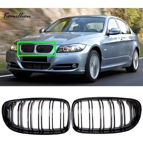 1 Pair Car Front Center Shiny Gloss Black Kidney Grilles Racing Grills for BMW 3-Series E90 E91 Sedan Touring 2008-2012 Facelift