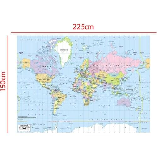 150x225cm World Map Mercator Projection with River Callout Non-woven Non-Smell World Map without National Flag