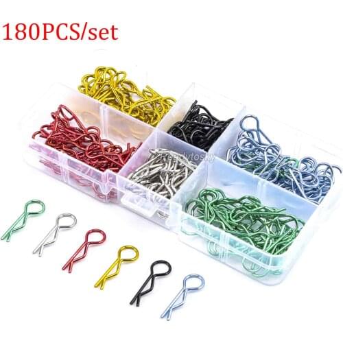 180PCS/set RC Car Metal Bodyshell Clips Pins R Shape Pins Tool Box for Traxxas TRX4 1/10 1:10 RC Buggy RC Rock Crawler Models