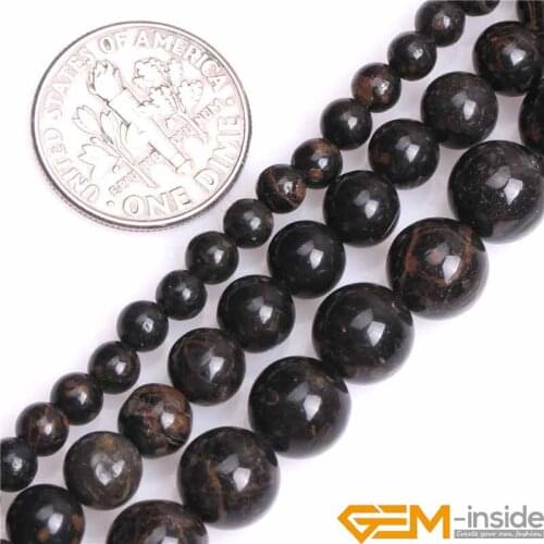 4mm 6mm 8mm Natural Dark Brown Golded Black Obsidian Stone Semi Precious Round Beads Loose Beads For Jewelry Making 15"Wholesale