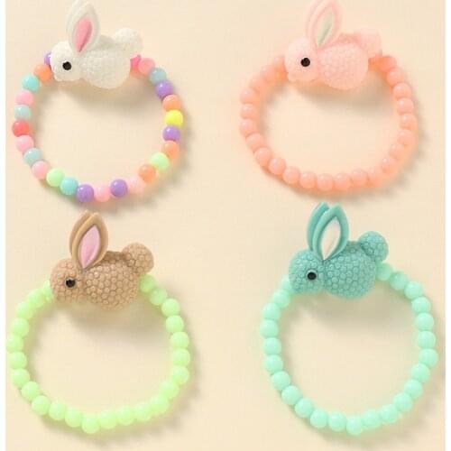 4PCS Cute Rabbit Charm Beads Bracelet Little Horse Pendant Initial Beaded Bracelet Set For Girls Kids 2021 Childrens Day Gift