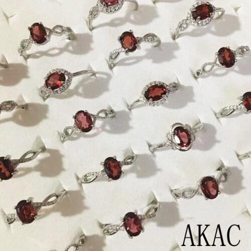 3rings/set AKAC approx5*7mm natural red garnet white copper adjustable ring for women men send randomly wholesale
