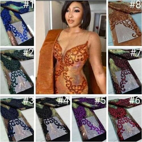 African high quality Royal blue/gold sequence French Nigerian sequins net tulle mesh Swiss lace fabric for dress 5yards/lot