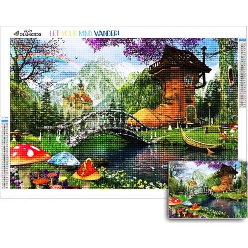 5D DIY Diamond Painting Old House Landscape Diamond Embroidery Decorative Paintings Cross Stitch Kits Handicraft Needlework Art