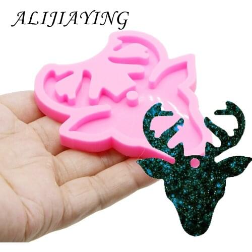 Shiny Christmas deer Molds silicone mould for keychain key ring Pendant Deer head resin Craft DIY epoxy jewelry DY0093