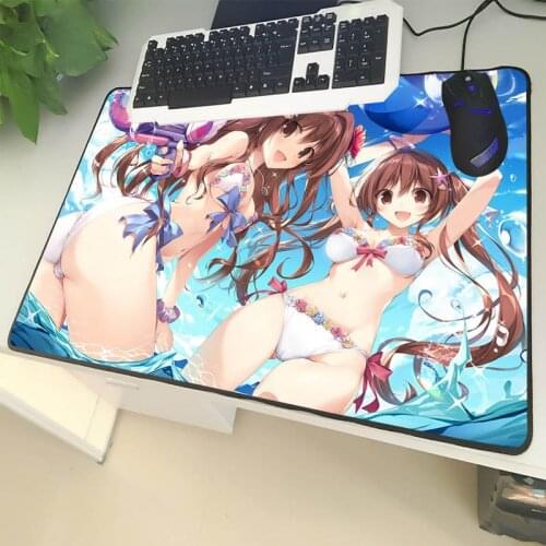 XGZ Cartoon Large Size Mouse Pad Black Lock Edge Beach Swimsuit Girl Laptop PC Table Mat Youth Sister Rubber Non-slip Universal
