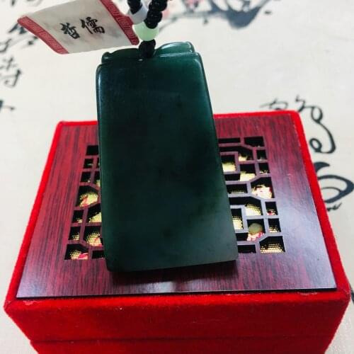 Zheru pure natural Jadeite carved dark green amulet pendant with green bead chain sweater chain Send A certificate
