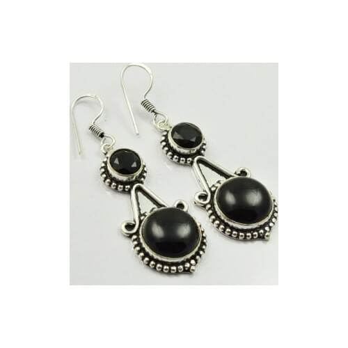 Black Onyx, Silver Overlay on Copper Earrings ,57mm , E2207