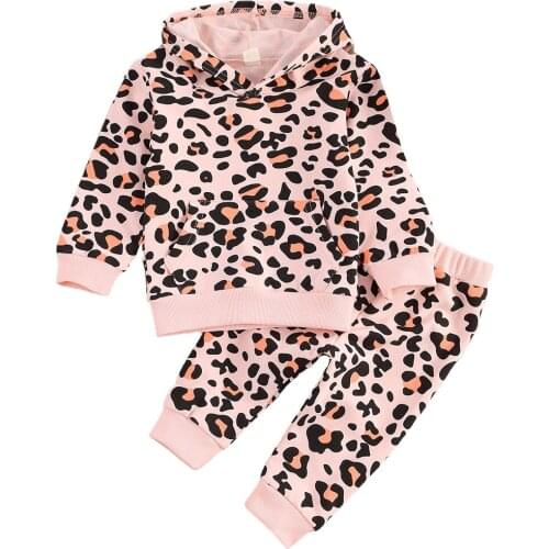 Citgeett Spring 0-24M Newborn Baby Kids Girls Floral Leopard Hooded Tops+Long Pants 3pcs Clothes Outfits Autumn Set