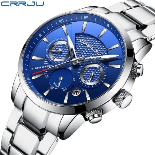 CRRJU Top Fashion Luxury brand watches men Fashion casual charm chronograph cool sport mens quartz wrist watch waterproof 30M