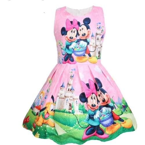 Kids Dresses for Girls Cartoon Minnie Mickey Jacquard Weave Summer Sleeveless Princess Dress Party Little Baby Girl Costume