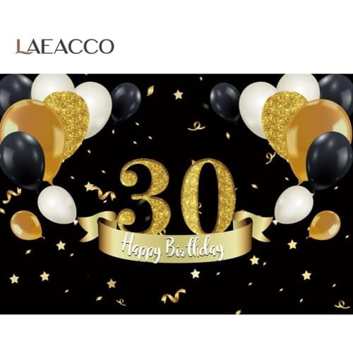 Photo Backdrops Black Pink Gold Balloons Happy 30th Birthday Party Star Celebration Customized Poster Portrait Photo Background