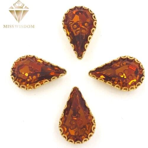 NEW hot 8X13mm Red coffee teardrop sew on rhinestones gold base lacy claw glass crystal pear shape rhinestones Diy accessories